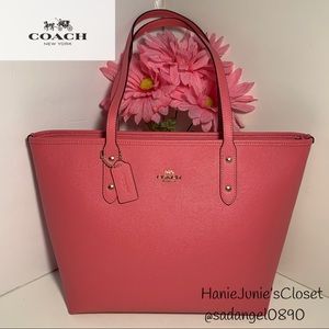 COACH CROSSGRAIN CITY ZIP PINK RUBY TOTE